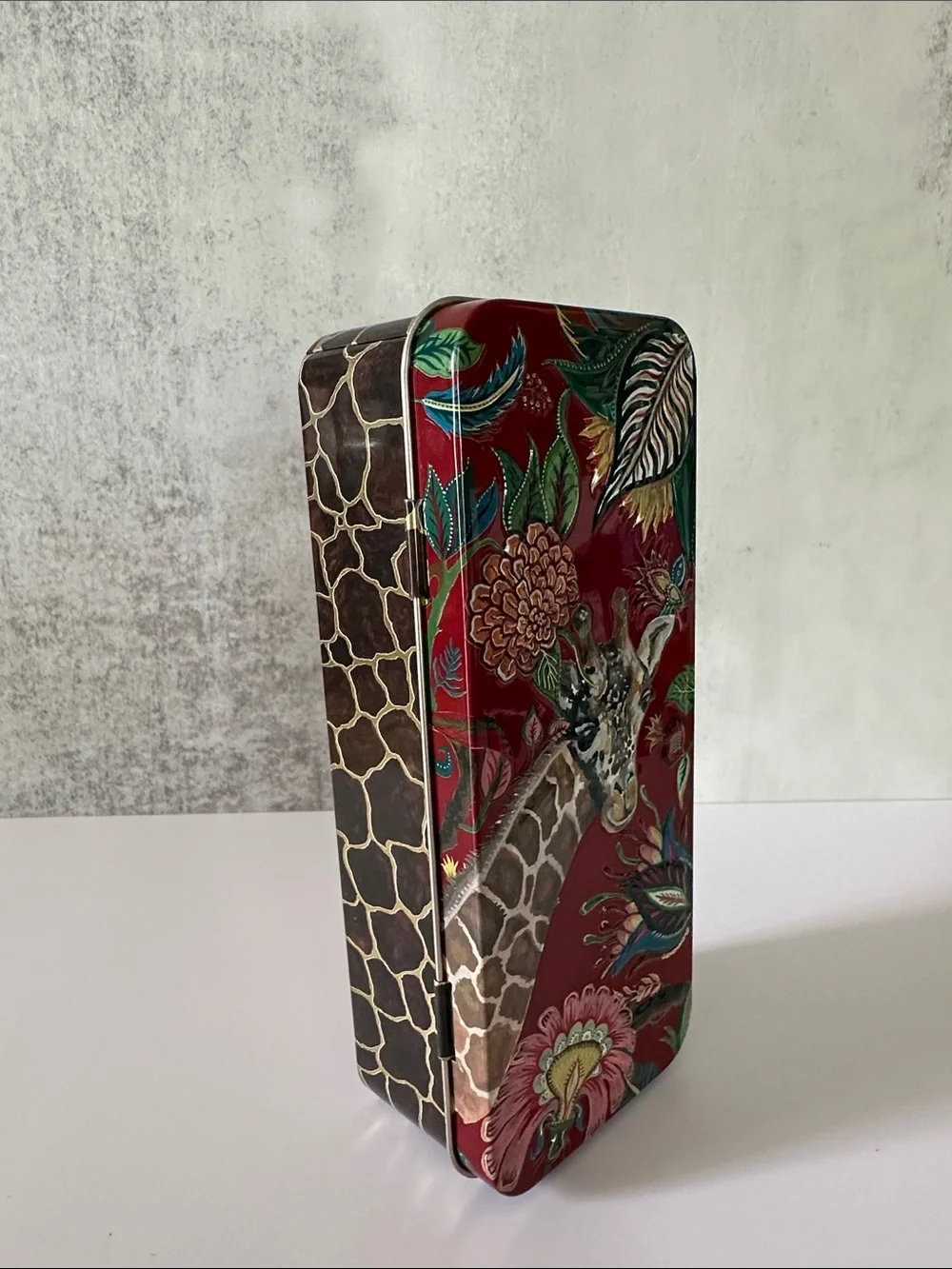 Decorative Giraffe Floral Tin - Red